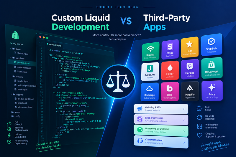 Custom Shopify Liquid Development vs. Third-Party Apps: What Scales Better?
