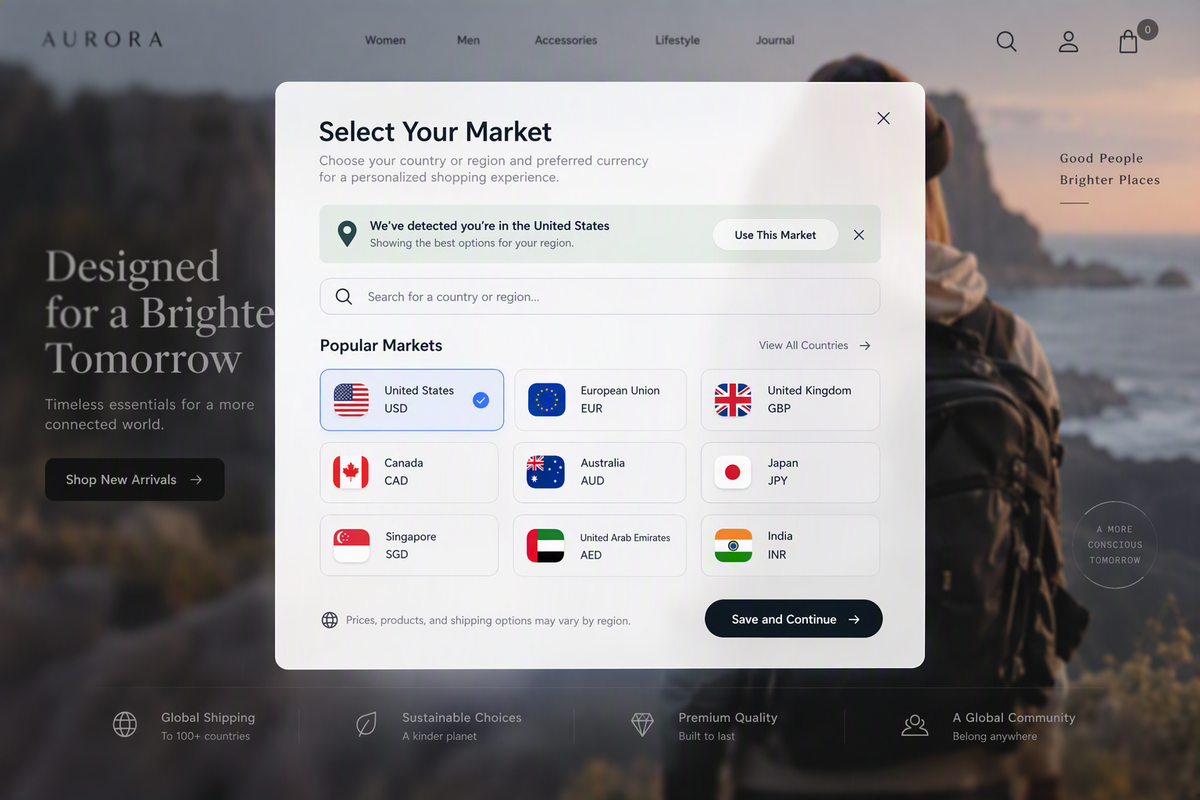 Multi-Currency & Market Selectors